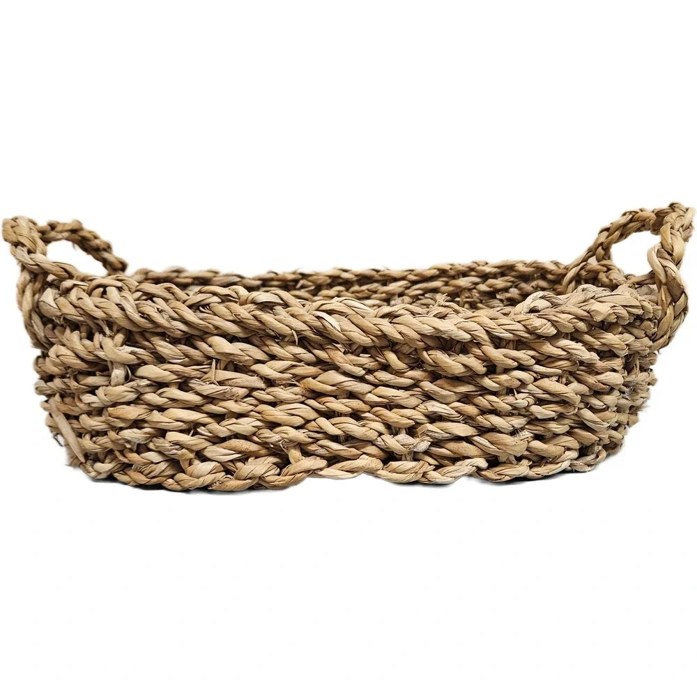 Natural Handwoven Oval Seagrass Storage/Bread Basket‎ W/ Handles Rustic Boho